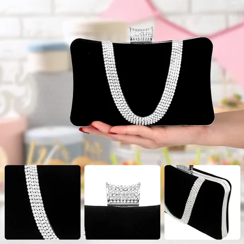 Miniatura 5 de Bolso de noche de terciopelo para mujer, bolso de mano brillante con diamantes de imitación