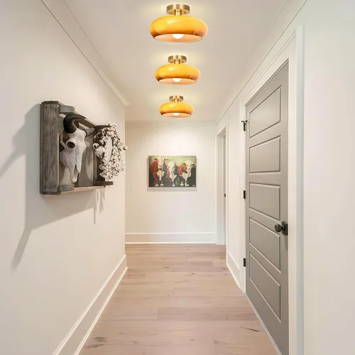 Miniatura 3 de Lámpara de techo semiempotrada, lámpara de techo moderna de mediados de siglo de 11 pulgadas, accesorio de iluminación de pasillo con pantalla