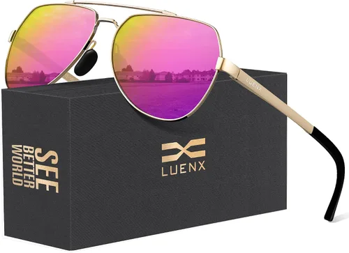 Miniatura 9 de Lentes para aviador Luenx polarizados, para hombres y mujeres, con armazón de metal grande, protección UV 400