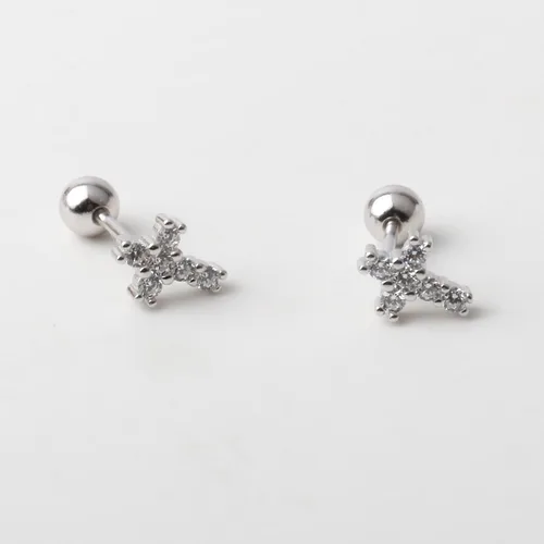 Miniatura 4 de Pendientes pequeños de plata de ley 925 con rosca trasera