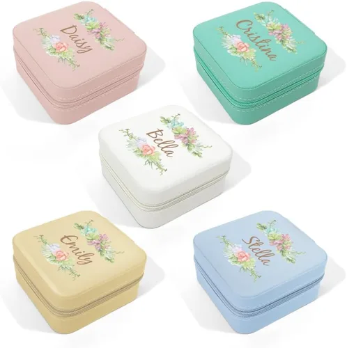 Miniatura 3 de Joyero personalizado con nombre y floral, estuche de viaje personalizado, organizador de dama de honor, regalos de cumpleaños para mujeres