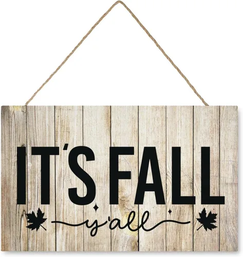 Letrero de madera con texto en inglés "Its Fall Yall", decoración rústica para colgar en la puerta de otoño, decoración de porche para el hogar,