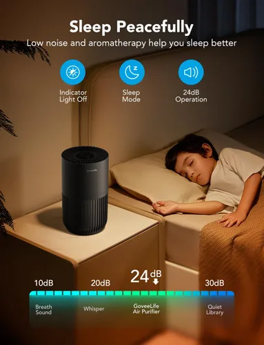 Miniatura 5 de GoveeLife Mini Purificador de Aire para Dormitorio, Purificador de Aire con Filtro Inteligente y Control por App Alexa para Pelo de Mascotas, Negro