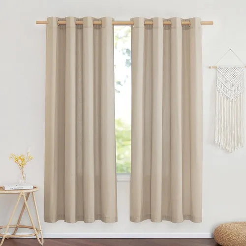 Miniatura 106 de NICETOWN Cortinas de lino natural con textura de lino para dormitorio, mezcla de lino rústica con ojales en la parte superior, semitransparentes