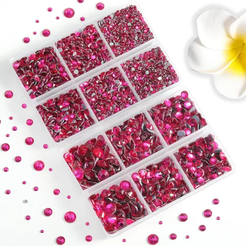Miniatura 2 de 6736 piezas de diamantes de imitación termoadhesivos con parte trasera plana, diamantes de imitación rosa intenso para manualidades y ropa mezclados