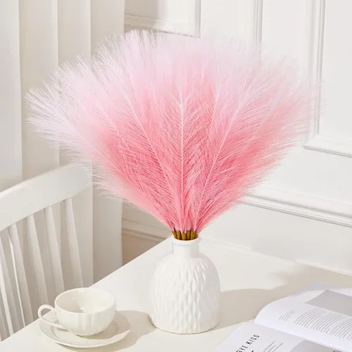Miniatura 13 de Serwalin 12 piezas de hierba de Pampas rosa, decoración de hierba de Pampas falsa rosa de 17.7 pulgadas, hierba de Pampas artificial corta rosa Un