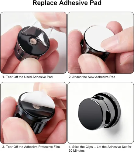 Miniatura 9 de OneLeaf Paquete de 12 clips de cable de resorte giratorios de 360° [1s bloqueo], soporte de cable adhesivo para mesita de noche, soporte de cable