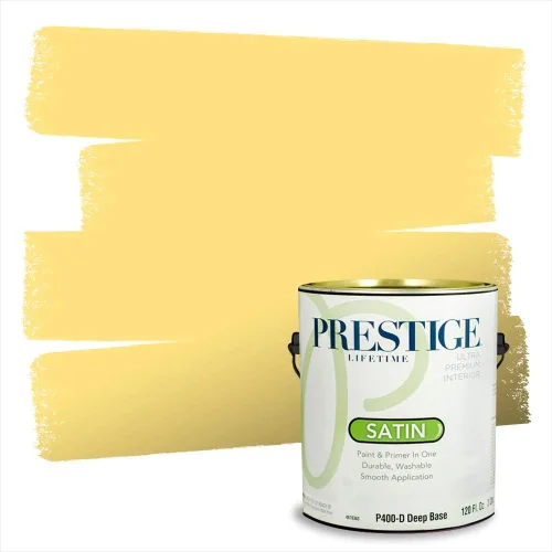 Miniatura 224 de PRESTIGE Pinturas Pintura Exterior e Imprimación En Uno, 1 Galón, Satinado, Pareja Comparable de Benjamin Moore* Amarillo* 320BM-PCM