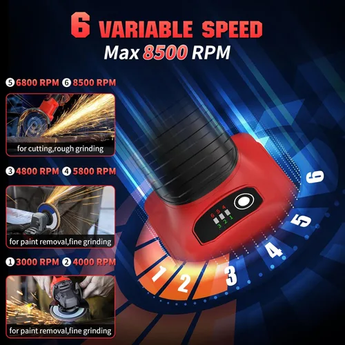 Miniatura 4 de Amoladora angular de 4-1/2 pulgadas inalámbrica compatible con batería Milwaukee de 18 V/M18, amoladora eléctrica de 6 velocidades variables