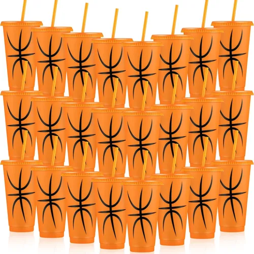 Umigy 24 vasos de plástico de baloncesto con tapa y pajita, vasos de plástico reutilizables de 24 onzas, regalos deportivos para fanáticos, amigos,