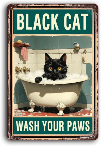 Miniatura 6 de Letrero retro de aluminio de 8 x 12 pulgadas con diseño de gato con texto en inglés «Coffee Because Murder Is Wrong», letreros de cocina de metal