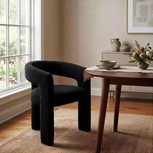 Miniatura 27 de Hyfirm Sillas de Comedor Modernas Tipo Barril Juego de 1, Cómoda Silla de Comedor de Acento Tapizada en Chenilla con Brazo para Cocina Sala de Estar