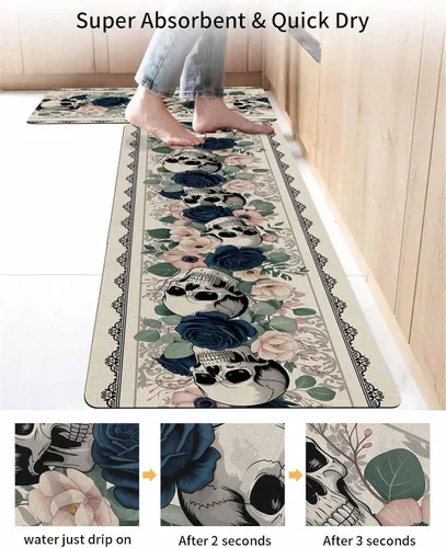 Miniatura 4 de Go-thic - Tapete de baño de Halloween para bañera, antideslizante, de secado rápido y absorbente, de tierra de diatomeas, para fregadero de cocina
