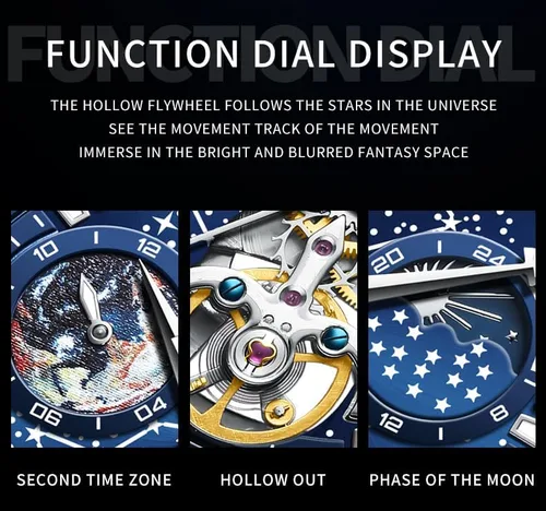 Miniatura 5 de OLEVS Relojes de cuero para hombre, mecánico automático, esqueleto Tourbillon, diamante, de lujo, cuerda automática, relojes de pulsera de vestir