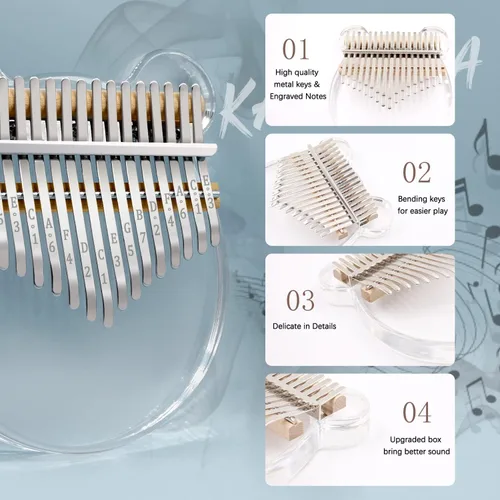 Miniatura 2 de Piano de Pulgar Acrílico Kalimba, YUNDIE Portátil 17 Teclas Piano de Dedo de Cristal Mbira, Instrumentos Musicales Regalo de Cumpleaños para Adultos