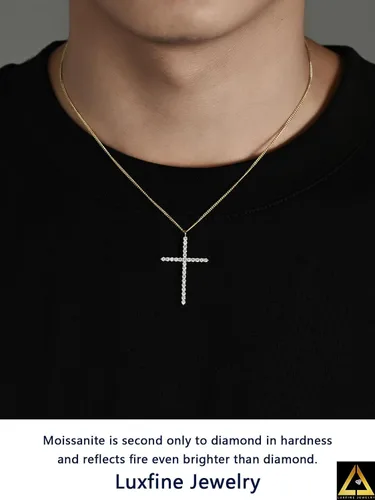 Miniatura 6 de Collar de cruz de moissanita para mujer, dije de crucifijo de diamante de plata de ley 925, chapado en oro blanco de 14 quilates, joyería cristiana