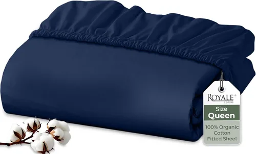 Miniatura 112 de Royale Linens Sábana bajera ajustable de algodón 100% orgánico - Tejido percal - Sábanas bajeras de bolsillo profundo súper suaves - Sábana elástica