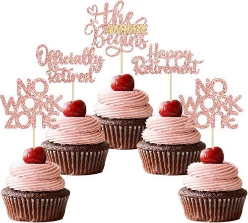 Miniatura 17 de 24 adornos para cupcakes de jubilación oficialmente jubilados sin zona de trabajo Adventure Begins Cupcake Pick Decoraciones tema de jubilación