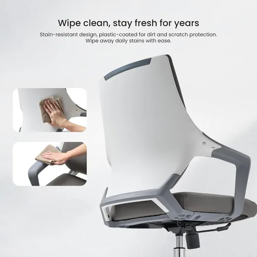 Miniatura 3 de EUREKA ERGONOMIC Dorian - Silla de oficina ejecutiva con soporte lumbar curvado, silla de escritorio de cuero regenerado con respaldo medio