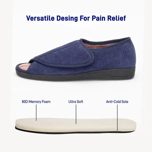 Miniatura 7 de Pantuflas para diabéticos con punta abierta para hombres, extra anchas, espuma viscoelástica, puntera abierta, antideslizantes, para personas