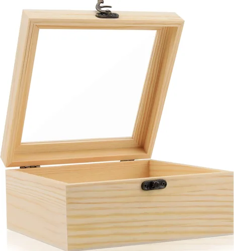Miniatura 7 de Nsmykhg Caja de madera, caja de almacenamiento de madera, rectangular de madera de pino sin terminar, vitrina de madera natural con tapa con 7.9 x