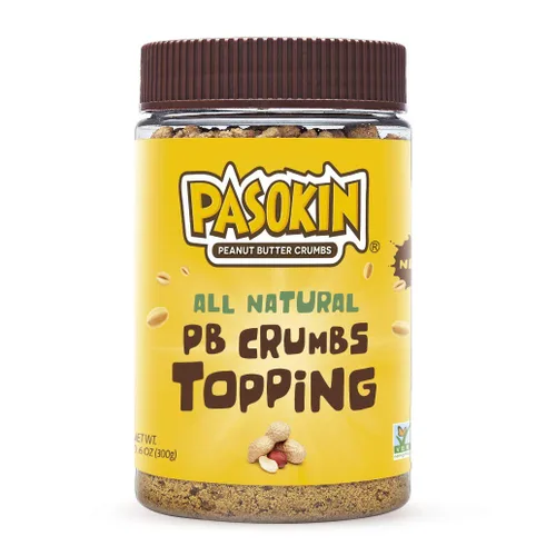 PASOKIN | Migas de mantequilla de maní | Sin gluten, vegano, cobertura de mantequilla de maní totalmente natural, fabricado en Estados Unidos, tarro