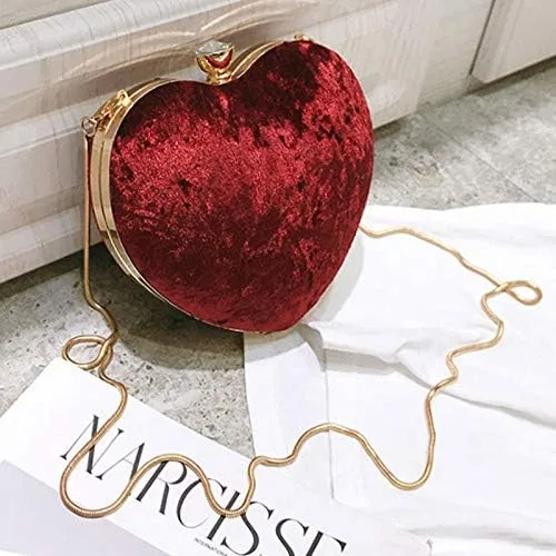 Miniatura 4 de Goclothod Bolso de mano con forma de corazón para mujer bolso de hombro de terciopelo