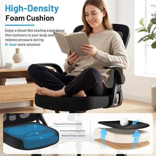 Miniatura 7 de Silla de oficina ergonómica con soporte lumbar ajustable, silla de malla transpirable con respaldo alto con función de inclinación de 120° y Negro