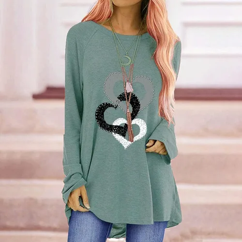 Miniatura 2 de Túnicas o tops para mujer para llevar con leggings, manga larga, ajuste holgado, ropa de otoño, cuello redondo, degradado, cómodas, blusas 02 Verde