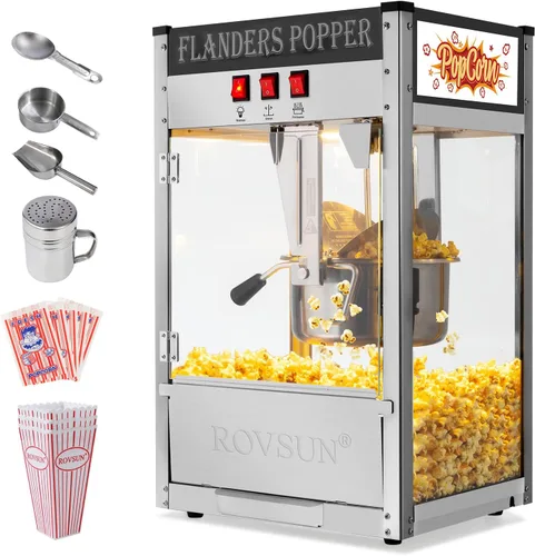 Miniatura 9 de ROVSUN Máquina de palomitas de maíz estilo cine con hervidor de 10 onzas que hace hasta 4 galones certificado ETL, máquina comercial de palomitas