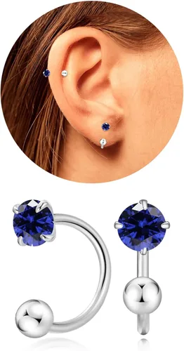 Miniatura 17 de Pequeños aretes de piedra natal natural de 0.118 pulgadas para mujeres, adolescentes y niñas, pequeños aretes de medio aro para cartílago