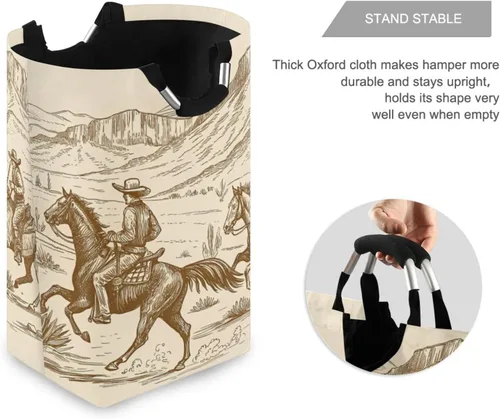 Miniatura 3 de Cesto de lavandería con asa de vaquero del desierto occidental, cesta plegable para ropa sucia, organizador de lavandería grande