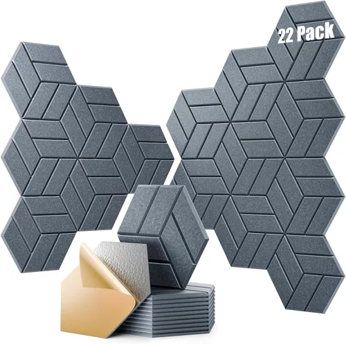 Miniatura 39 de 12 paneles acústicos autoadhesivos, paneles de espuma a prueba de sonido de 12 x 10 x 0.4 pulgadas para paredes, paneles de pared hexagonales Negro