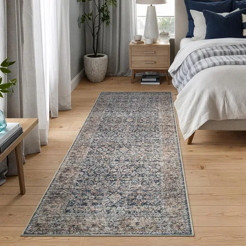 Miniatura 3 de Bloom Rugs Caria Alfombra de Pasillo Lavable Antideslizante de 10 ft - Azul Oscuro/Tostado Alfombra de Pasillo Tradicional para Entrada, Pasillo