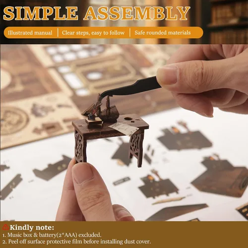Miniatura 5 de SUNNINO Kit de Rincón de Libros - Kit de Casa de Muñecas en Miniatura DIY, Rompecabezas 3D de Madera con Luz LED, Kits de Rincón de Libros
