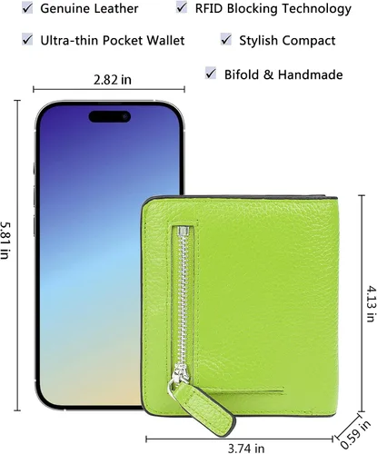 Miniatura 5 de BIG SALE-AINIMOER billetera de bolsillo pequeña con cremallera, plegable, compacta de cuero con bloqueo por identificación por radiofrecuencia