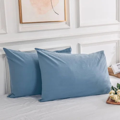 Miniatura 14 de NEXHOME PRO Juego de 2 fundas de almohada estándar 100% algodón orgánico, cierre de sobre, tacto de lino texturizado natural, suave y duradero