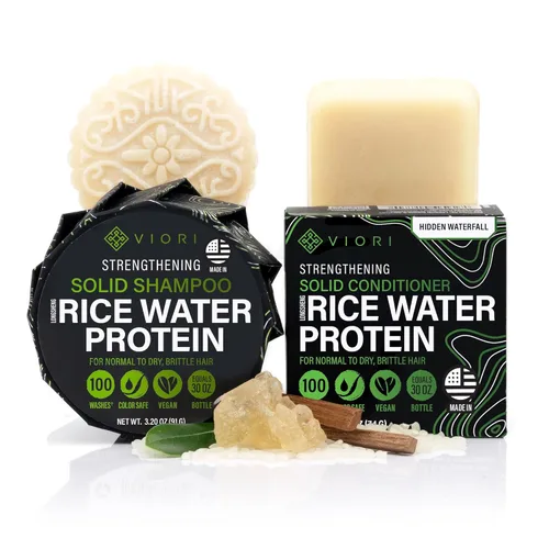 Set de barra de champú y acondicionador Hidden Waterfall de Viori hecho con agua de arroz - Champú y acondicionador sin sulfato hechos a mano