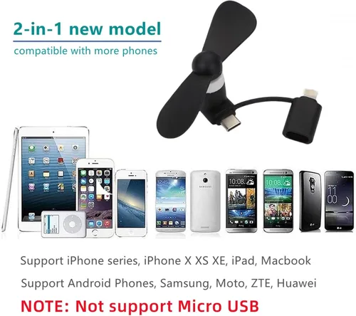 Miniatura 2 de Mini ventilador de teléfono celular 2 en 1 para teléfonos celulares iPhone y Android con puerto tipo C/USB C (paquete de 4) - Pequeño ventilador