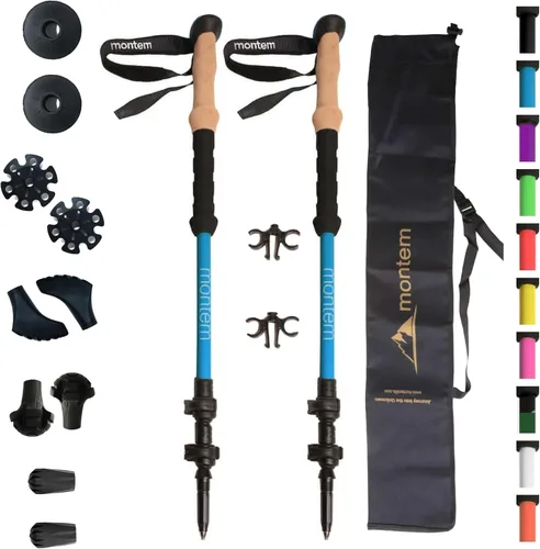 Miniatura 19 de Montem Bastones ultrarresistentes para trekking, caminatas y senderismo - Un par (2 bastones) - Plegables, ligeros, con bloqueo rápido, resistentes