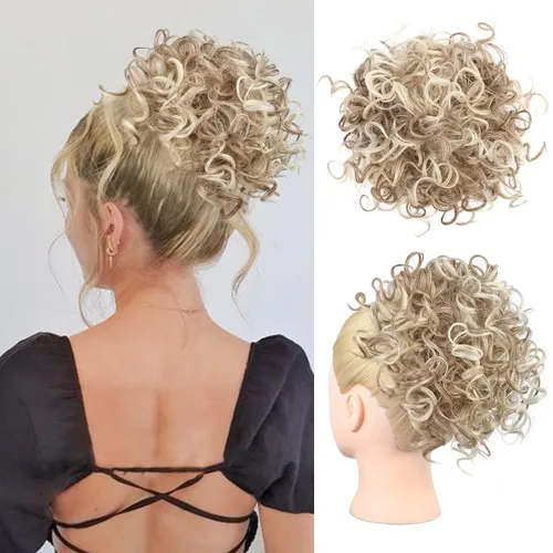 Miniatura 8 de HOOJIH - Moño rizado, pieza de cabello para moño desordenado con cordón elástico, extensión de moño grande y completo, extensión de cabello Rojo