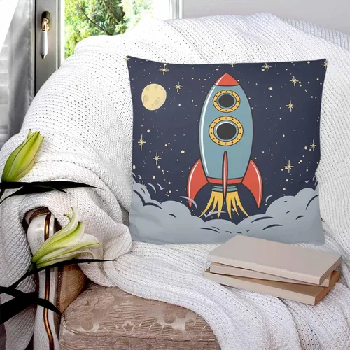 Miniatura 3 de T&H XHome Fundas de almohada con diseño de cohete para niños, para exploración del espacio exterior, nave espacial, sofá, dormitorio, suave