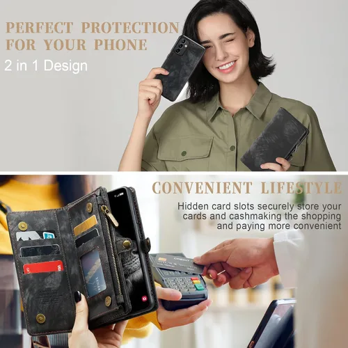 Miniatura 6 de Asuwish Funda de teléfono para Samsung Galaxy A54 5G con cremallera, funda desmontable con protector de pantalla de vidrio templado y tarjetero