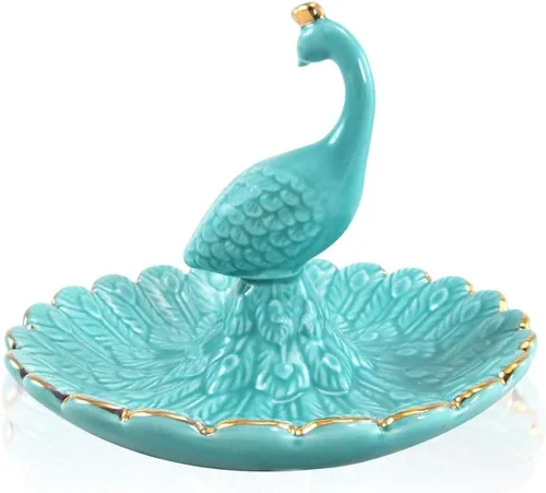 Lependor Bandeja de joyería de cerámica de animales lindos Soporte para anillo de plato de baratija, collar, aretes, anillos, organizador de joyas,