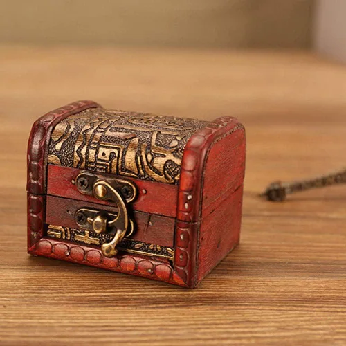 Miniatura 4 de OBTANIM Cajas de joyería pequeñas vintage, caja de almacenamiento de madera hecha a mano de 3 pulgadas con cerradura de metal, caja de regalo