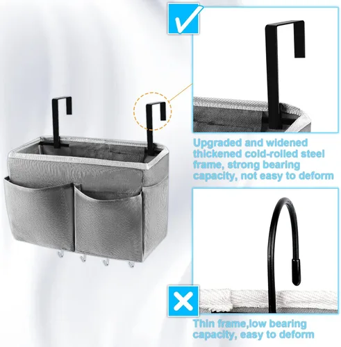 Miniatura 4 de Organizador de almacenamiento de mesita de noche, 5 bolsillos con 4 ganchos, bolsa de almacenamiento colgante para cabeceros/literas (gris)