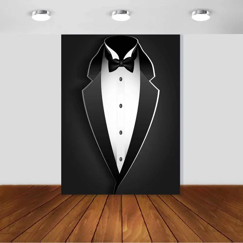 BJRLEM998 - Telón de fondo de esmoquin negro de 3 x 5 pies para hombre, traje de pajarita en blanco y negro, traje de lujo, cumpleaños, cena,