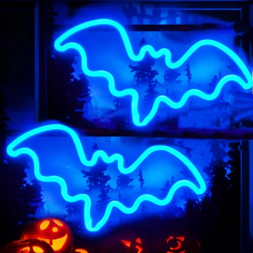 Miniatura 21 de Letreros de neón de murciélago para dormitorio, mesita de noche, decoración de pared, decoración de Halloween, luces LED de noche, adornos de mesa