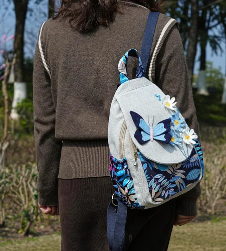Miniatura 54 de HUANGGUOSHU Mochila de algodón tejida de algodón bohemio con bordado de lona estilo bohemio con múltiples bolsillos retro linda mochila cartera