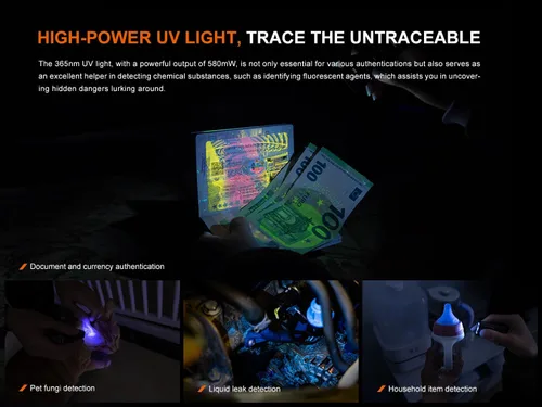 Miniatura 4 de Fenix E06R Linterna de llavero EDC 3 en 1 de 700 lúmenes, recargable USB-C, incluye luz UV y organizador (Graffiti)